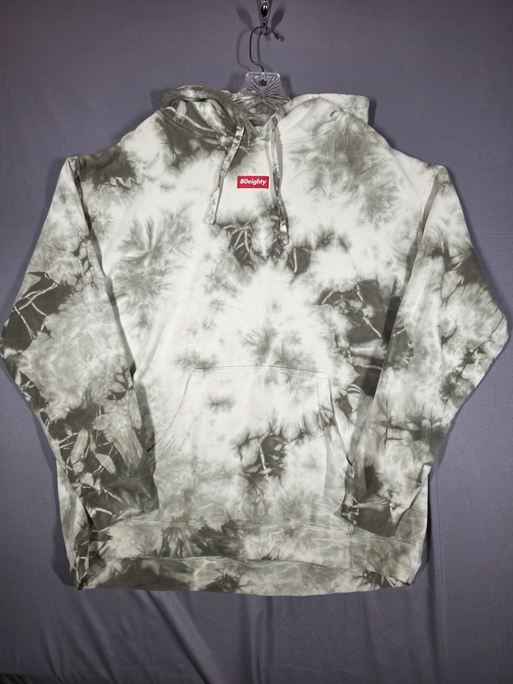 80Eighty Men’s XL Tie Dye Hoodie Gray White Pullover Streetwear Sweatshirt